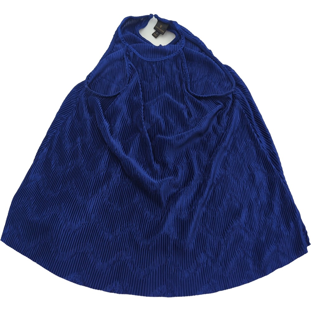 Worthington Royal Blue Accordion Pleated Halter Neck Sleeveless Top Small